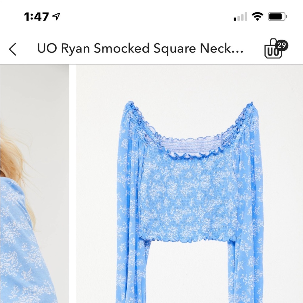 ISO Ryan Smocked Square Neck Top size small blue